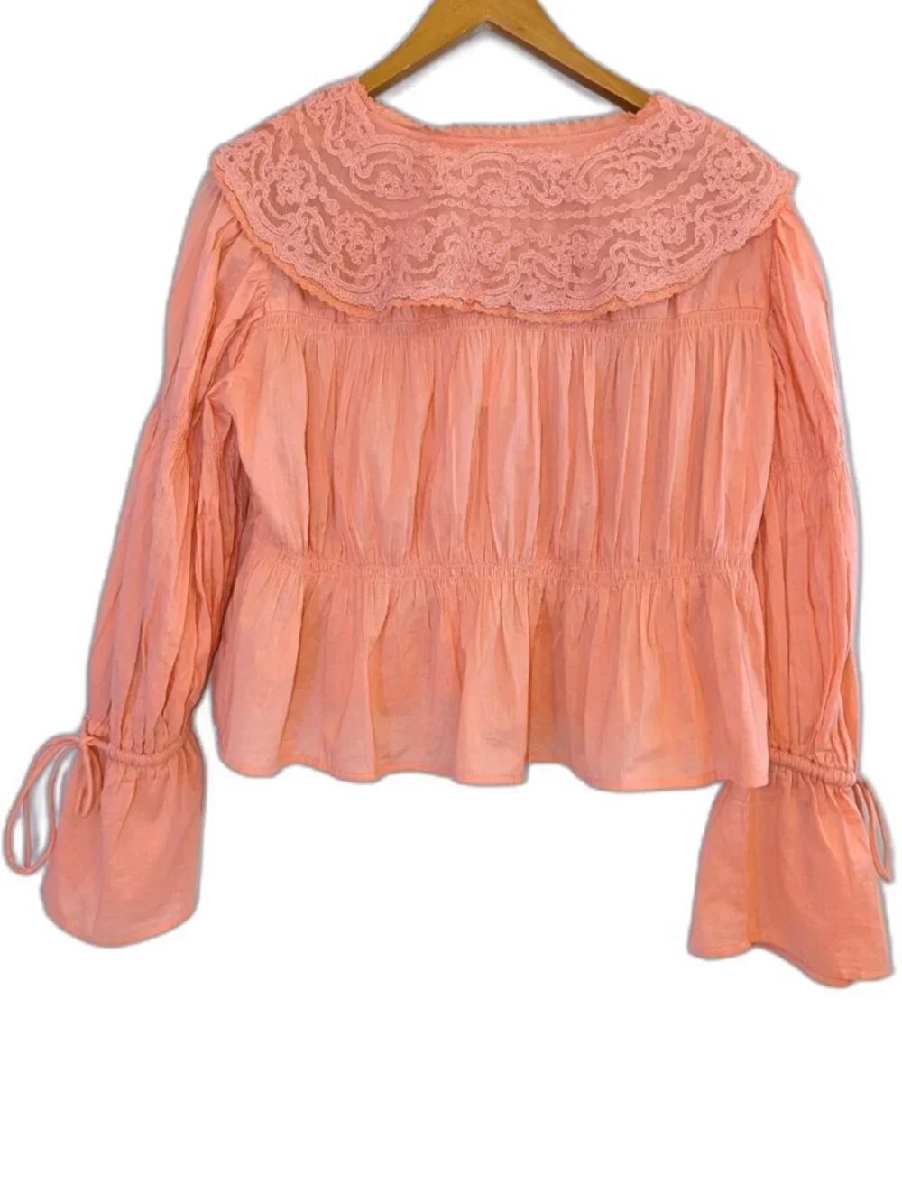 NWT Anthropologie | Bright Coral Pink Collared Babydoll Blouse | Size Small